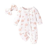 Girl Clothes 12-18 Months Zipper 1 Piece Footed Sleeper Cute Floral Print Simple Baby Girl