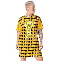 T-Shirt Dress, kr8vsosllc, Long T-Shirt Dress, Ladies Cute Percussion Dress, Yellow with Black