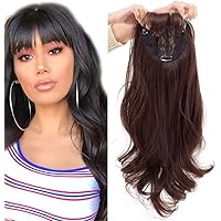 Long Wavy Topper Hairpieces with Bangs Clip in Synthetic Wiglet Toppers for Women to Add Hair Volume, 25.6