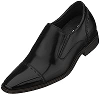 CALTO Men's Invisible Height Increasing Elevator Shoes - Leather Slip-on Formal Dress Loafers- 2.8 Inches Taller
