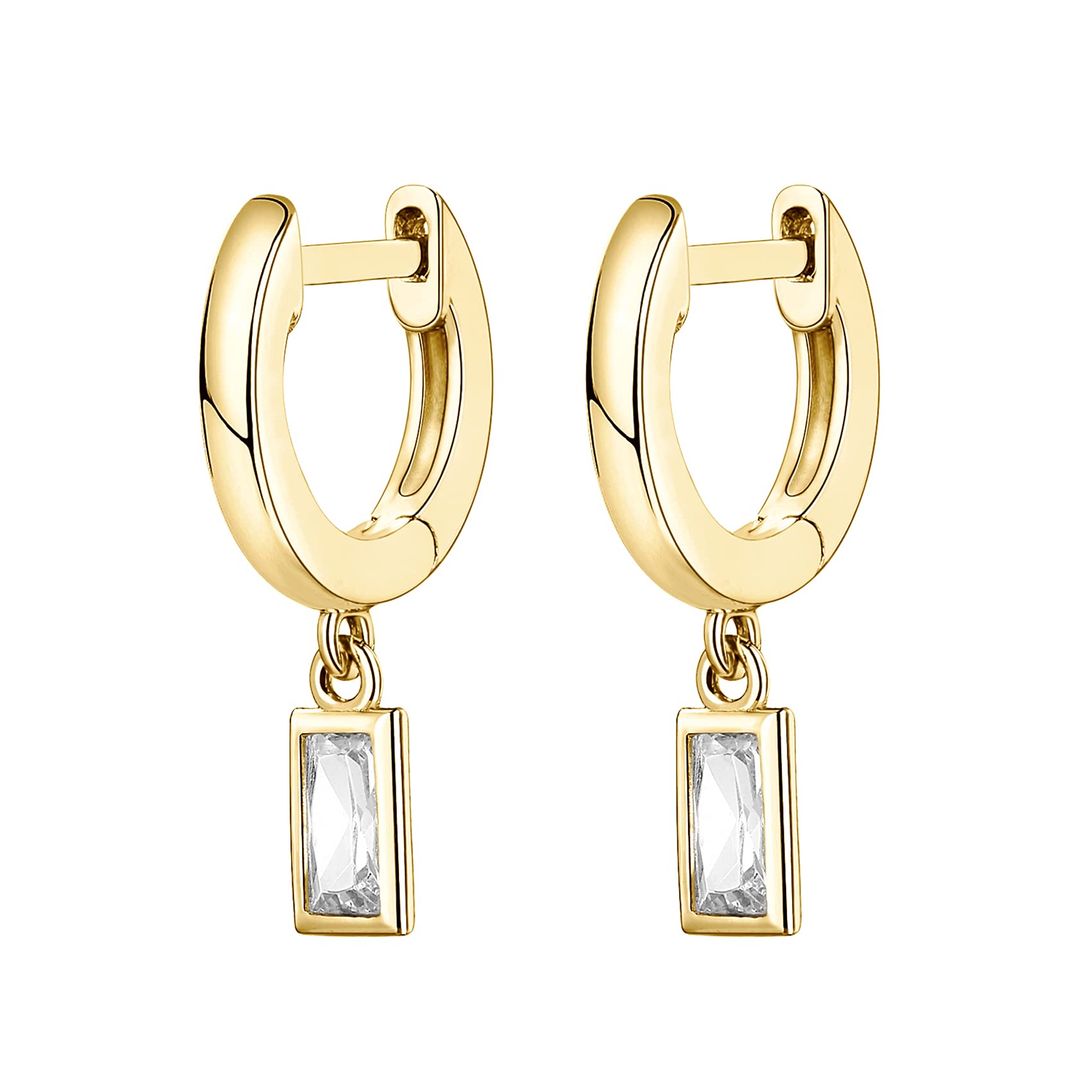 PAVOI 14K Gold Plated S925 Sterling Silver Post Lightweight Drop/Dangle Huggie Earrings for Women | Bezel Set Solitaire CZ | Dainty Earrings