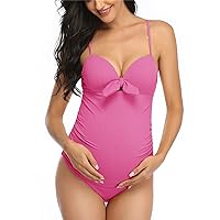 Summer Mae Women's Ribbed Cutout Maternity Swimsuit Tie Knot Front Pregnancy Bathing Suits