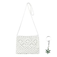 1 Tassel Woven Bag with 1 Maple Leaf Single Drop Keychain, Women's Handmade Tassel Shoulder Bag, Casual Messenger Bag, Bohemian Style Woven Bag for Travel, Party, Vacation (White)
