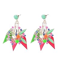 Multicolor Acrylic patchwork flower Drop Earrings brand Fashion Utopia zinc alloy Earrings Jewelry