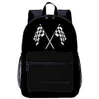 Black and White Checkered Flags 17 Inch Laptop Backpack Large Capacity Daypack Travel Shoulder Bag for Men&Women