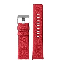Leather watchband for Diesel DZ7395 DZ7370 DZ7257 DZ7430 Watch Band Soft Cowhide Strap Rivet 24m 26mm 28mm for Men Women (Color : Red-Silver Buckle, Size : 30mm)