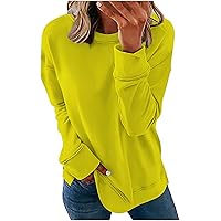Ceboyel Womens Long Sleeve Shirts 2023 Solid Color Crew Neck Sweatshirts Loose Fit Pullover Tops Trendy Casual Fall Clothes