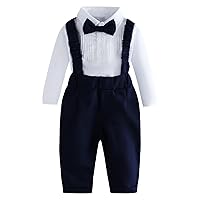 Baby Boys Clothes Set Gentleman Formal Suit Long Sleeve Romper with Bow Ruched Suspender Pants Outfit