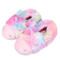 MEJORMEN Girls Unicorn House Slippers Cozy Plush Anti-Skid Indoor Outdoor House Shoes for Toddler Kid