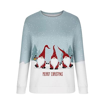 Christmas Sweaters for Women Fashion Leisure Graphic Print Long Sleeve Shirts Cute Tops Crewneck Sweatshirt Xmas Gift