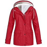 TUNUSKAT Raincoat For Women Winter fleece Lined Outdoor Waterproof Plus Size Rain Jacket Hoodies Packable Windbreaker Jacket