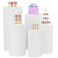 White Cylinder Pedestal Stand for Party 5Pcs Round Cylinder Display Plinth Pillars for Wedding Birthday Party Event Decor
