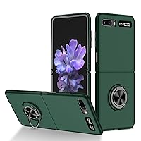 Phone Case Slim Case for Samsung Galaxy Z Flip 2 5G with Built-in 360°Rotate Ring Magnetic Stand Full Body Cover,Rugged Heavy Duty Shockproof Phone Protection Case (Color : Dark Green)