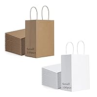 BagDream 5inch Small Paper Gift Bags Bulk Each 100 Pack Kraft Bags Brown and White