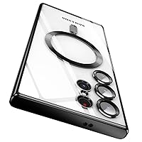 Titanium Clear for Samsung Galaxy S24 Ultra MagSafe Case with Camera Lens Protector,Magnetic Case for S24 Ultra,Full Protection Plating Anti-Scratch Slim Thin Case Cover,Black Titanium