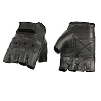 Milwaukee Leather SH216 Men's Black Leather Gel Padded Palm Fingerless Motorcycle Hand Gloves W/Breathable ‘Open Knuckle’