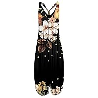 Women's Casual Retro Geometric Printed Loose Large Size Hawaii Casual Sleeveless Unique Design Jumpsuit