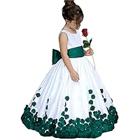 Girl's A Line Sleeveless Pageant Dress Satin Applique Flower Girl's Dress with Bow Knot Turquoise
