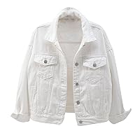 Cropped Denim Jacket for Women Long Sleeve Colored Light Short Jean Jackets Casual Lapel Button Down Trucker Coats