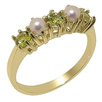 18k Yellow Gold Natural Peridot & Cultured Pearl Womens Eternity Ring - Sizes 4 to 12 Available