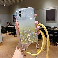 Luxury Glitter Gradient Transparent Crossbody Lanyard Cord Soft Case for iPhone 14 13 12 11 Pro Max XS XR 8 7 Plus SE3 Cover,Yellow,for iPhone 13 Pro