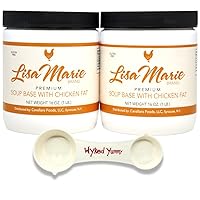 Wyked Yummy Chicken Soup Base Bundle with (2) 16 oz Jars of Lisa Marie Premium Soup Base with Chicken Fat and (1) All in One Plastic Multi-use Measuring Spoon