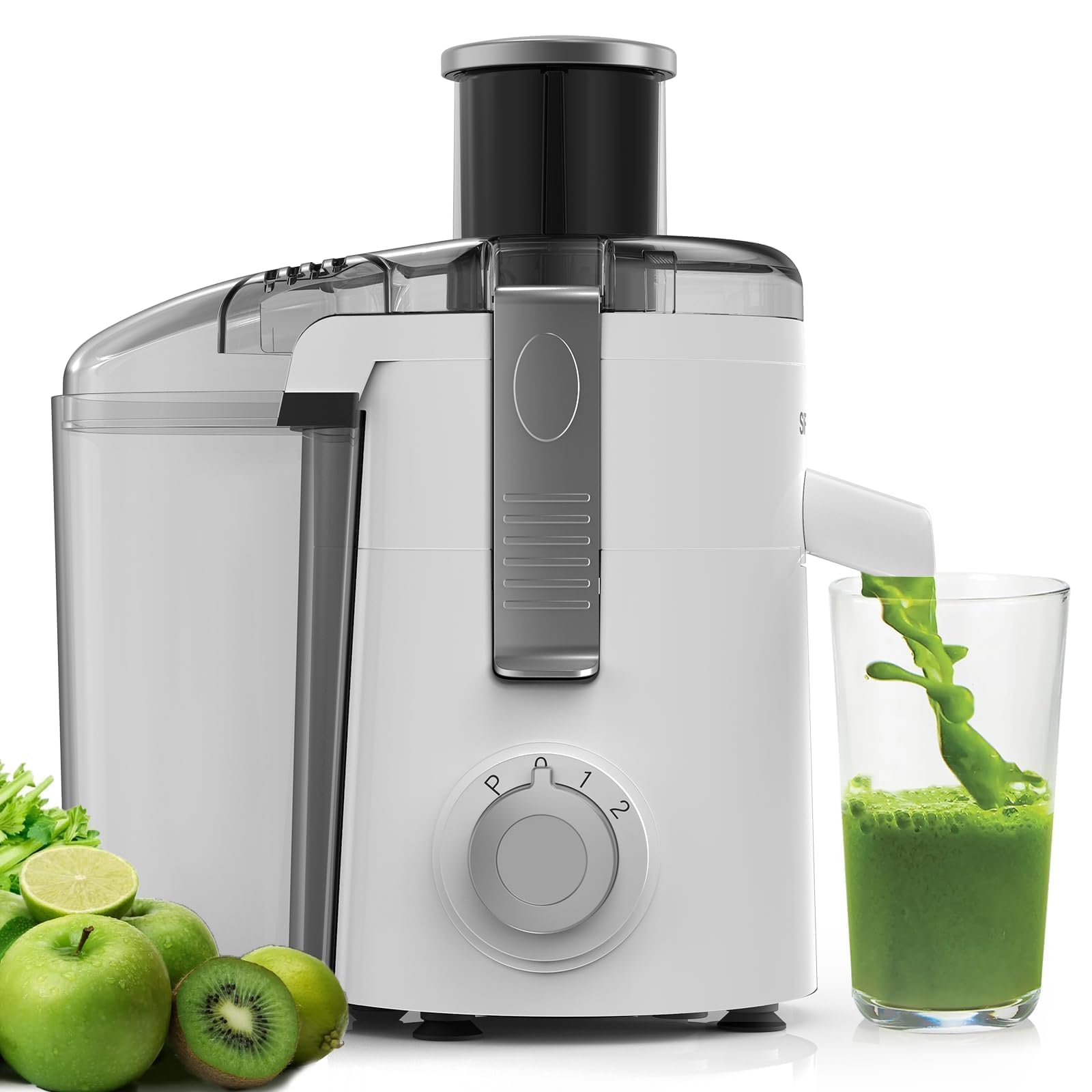 SiFENE Compact Juicer Machines, Centrifugal Juice Extractor for Fresh Fruit & Vegetable Juice, 3-Speed Settings, BPA-Free, User-Friendly & Easy Clean-up, White