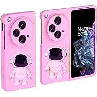 for Oneplus Open Case Cute Hidden Astronaut Kickstand Design,Oneplus Open Phone Case Frosted PC Back Soft Silicone Bumper Folding Bracket Girly Cover for Oneplus Open for Women Girls Pink