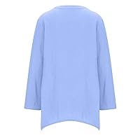 Summer 3/4 Rolled Sleeve T-Shirts Women Crewneck Casual Loose Fit Pullover Tops 2024 Fashion Curved Hem Tee Blouse