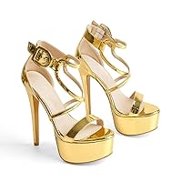LISHAN Gold Platform heels for women Ankle Strap Crisscross High Heel Sandals Open Toe Single Band Shoes Gold Plus Size 13