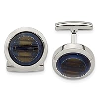 Stainless Steel Polished Blue Cats Eye Cuff Links Measures 19.5mm Wide Jewelry Gifts for Men