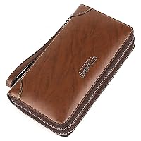 Men's Wallet Leather Soft Leather Hand Bag Large-Capacity Double Zipper Long RFID Shielding Minimalist with Zipper Money Clip