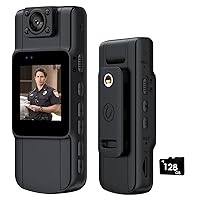 128GB Body Camera with Audio and Video Recording - 1080P Body Cam with 180° Rotatable Lens Night Vision Cameras Video Recorder Portable Wearable Bodycam, Camcorder for Police, Cycling, Delivery