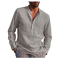 Linen Top,Long Sleeve 2024 Trendy Plus Size T-Shirt Solid Fashion Casual Button Top Blouse Outdoor Shirt Lightweight Tees Gray M