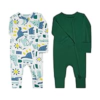 Baby Boys Girls 2 Pack Bamboo Viscose Pajamas with Mitten Cuffs 2 Way Zipper Long Sleeve Romper Sleep and Play