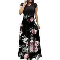 Women's Summer Dresses 2023 Fashion Casual Floral Print Round Neck Short-Sleeved Large Size Maxi Dresses