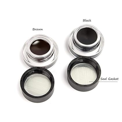2 in 1 Black and Brown Gel Eyeliner Set Water Proof Smudge Proof, Last for All Day Long, Work Great with Eyebrow, 2 Pieces Eye Makeup Brushes Included