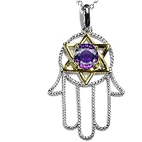 Solid 10k Two Tone Gold Large Hamsa Hand Jewish Star of David Pendant Necklace