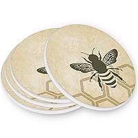 Vintage Bee Drink Coaster Moisture Absorbing Stone Coasters with Cork Base for Tabletop Protection Prevent Furniture Damage, 4 Pieces