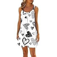 Women's Red Valentines Dress Casual Summer Loose Fitting Sleeveless Skirt Print Sexy Off Shoulder Slip Dress, S-3XL