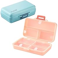 Sofmild Travel Pill Organizer-7 Compartments Easy to Open Portable Pill Box-Daily Pill Case for Purse Pocket,Pill Container to Hold Vitamins,Fish Oil,Medicine (Pink+Blue)
