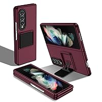 Stereo Stand Folding Mobile Phone Case Compatible with Samsung Galaxy Z Fold 3 5G,Hard PC Material, Impact-Resistant and Drop-Resistant Shockproof Protective Phone Cover Fold3 Cases Wine Red