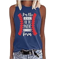 Womens Baseball Printed Tank Tops Mothers Gift Funny Tee Blouses Summer Casual Loose Fit Sleeveless Pullover Shirts