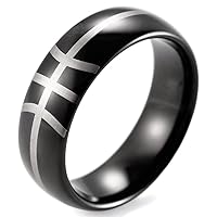 Men's 8mm Plating Black Domed Tungsten Ring with Engraved Basketball Pattern