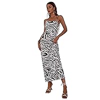 Womens Dresses 2023 Sleeveless Maxi Dresses Zebra Stripe Lace Up Backless Cami Dress (Size : Medium)