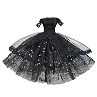 Handmade Black Lace Doll Dress Bling Bling Off Shoulder Doll Party Dress Bubble Wedding Dress Doll Clothes for 11.5 inch Doll