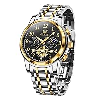 OLEVS Men's Business Dress Watch Gold Black with Large Easy-Read Analog Quartz Date Display Luxury Stainless Steel Band Waterproof Luminous Hands