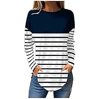 Women Solid Round Neck Shirts Long Sleeve Comfy Tops 2023 Fall Fashion Top Casual Basic Workout Sweatshirts