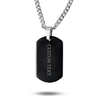 Bling Jewelry Personalized Medium Plain Simple Basic Cool Men's Engravable Black Dog Tag Pendant Necklace For Men Teens IP Stainless Steel 24 Inch Chain Customizable
