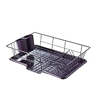 Space-Saving 3-Piece Dish Drainer Rack Set: Efficient Kitchen Organizer for Quick Drying and Storage - Includes Cutlery Holder and Drainboard - Maximize Countertop Space, Eggplant Purple